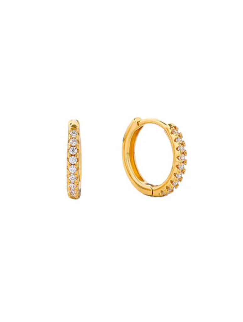 14K Gold Dipped Pave CZ Huggie Hoop Earrings - Image 4