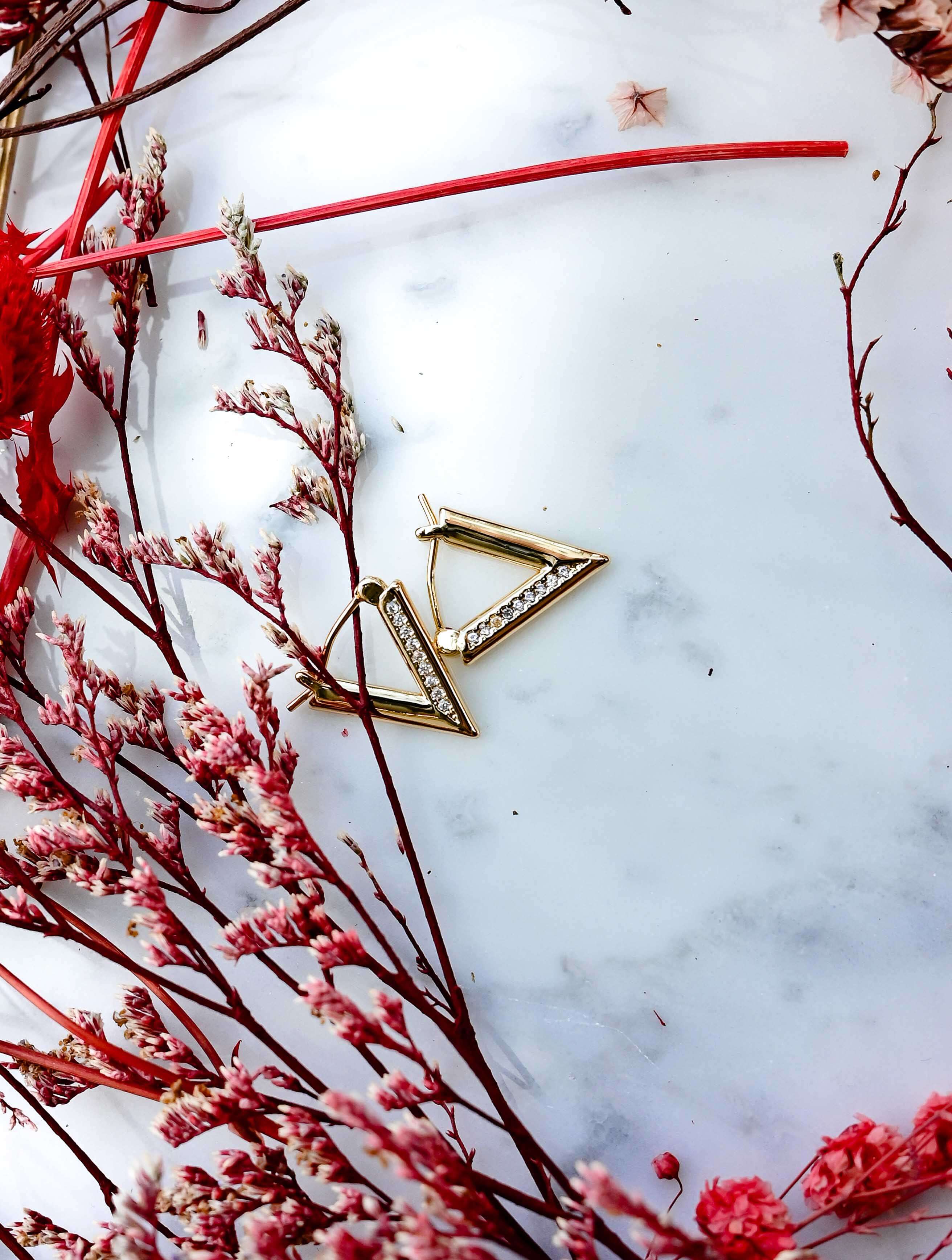 14K Gold Dipped Pave CZ Triangle Earrings - Image 4
