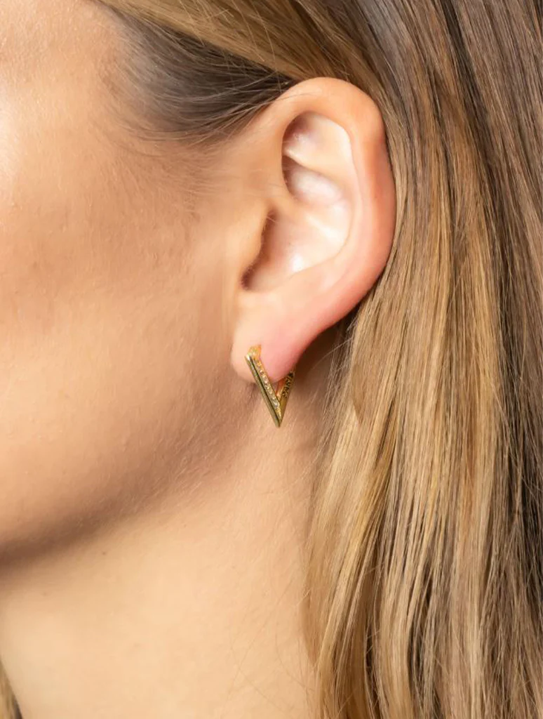 14K Gold Dipped Pave CZ Triangle Earrings - Image 7