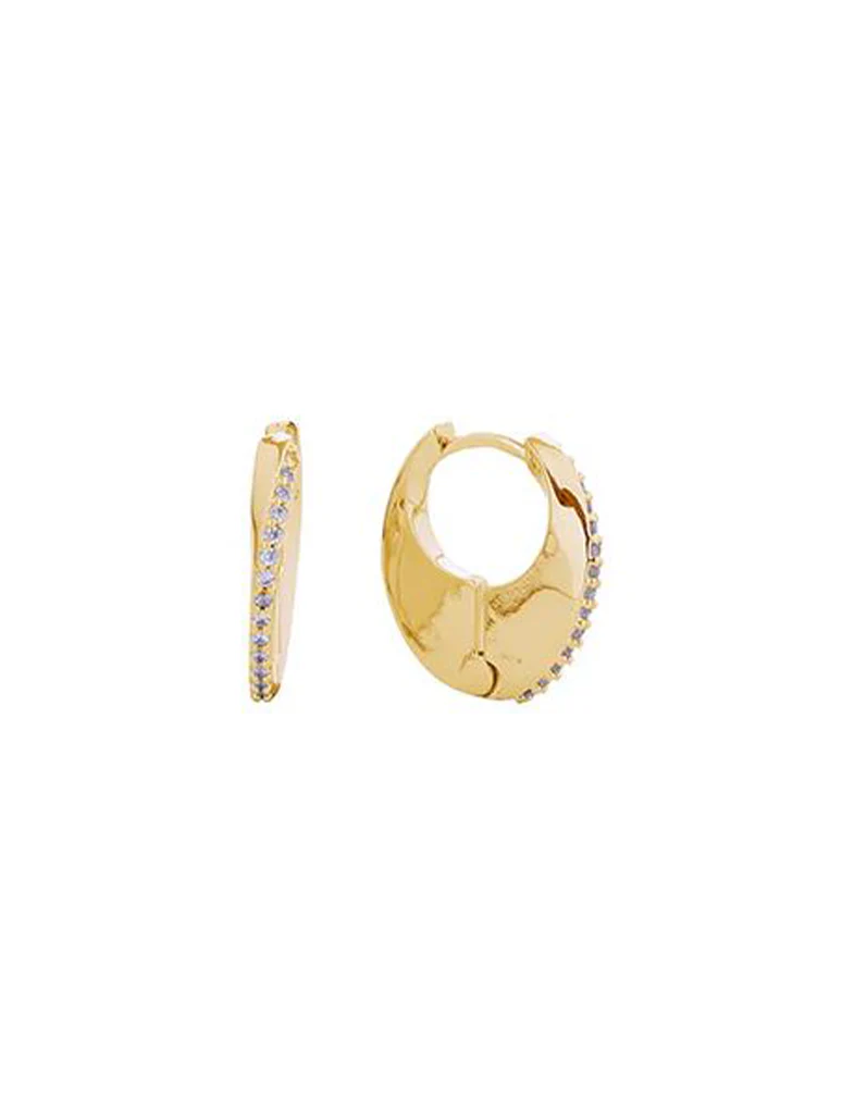 14K Gold Dipped Slim Hoop Pave CZ Earrings - Image 4