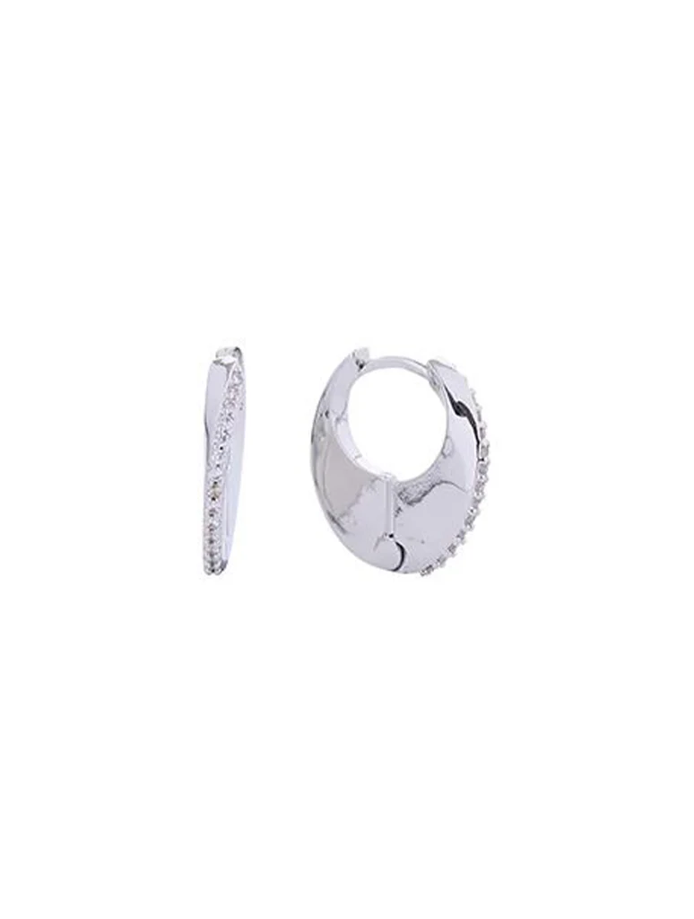 14K Gold Dipped Slim Hoop Pave CZ Earrings - Image 5