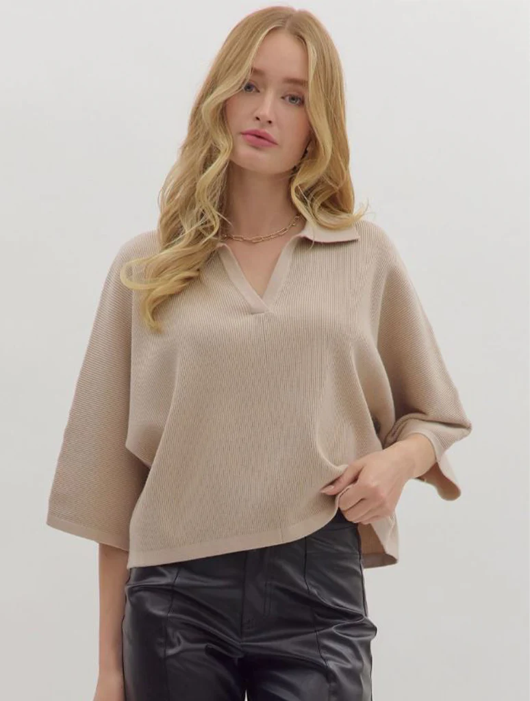 3/4 Sleeve Collared Sweater