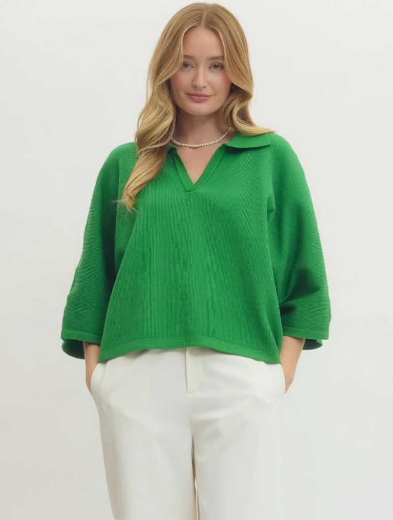 3/4 Sleeve Collared Sweater - Image 4