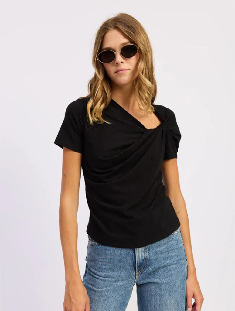 Asymmetric Twist Neckline Short Sleeve Shirt