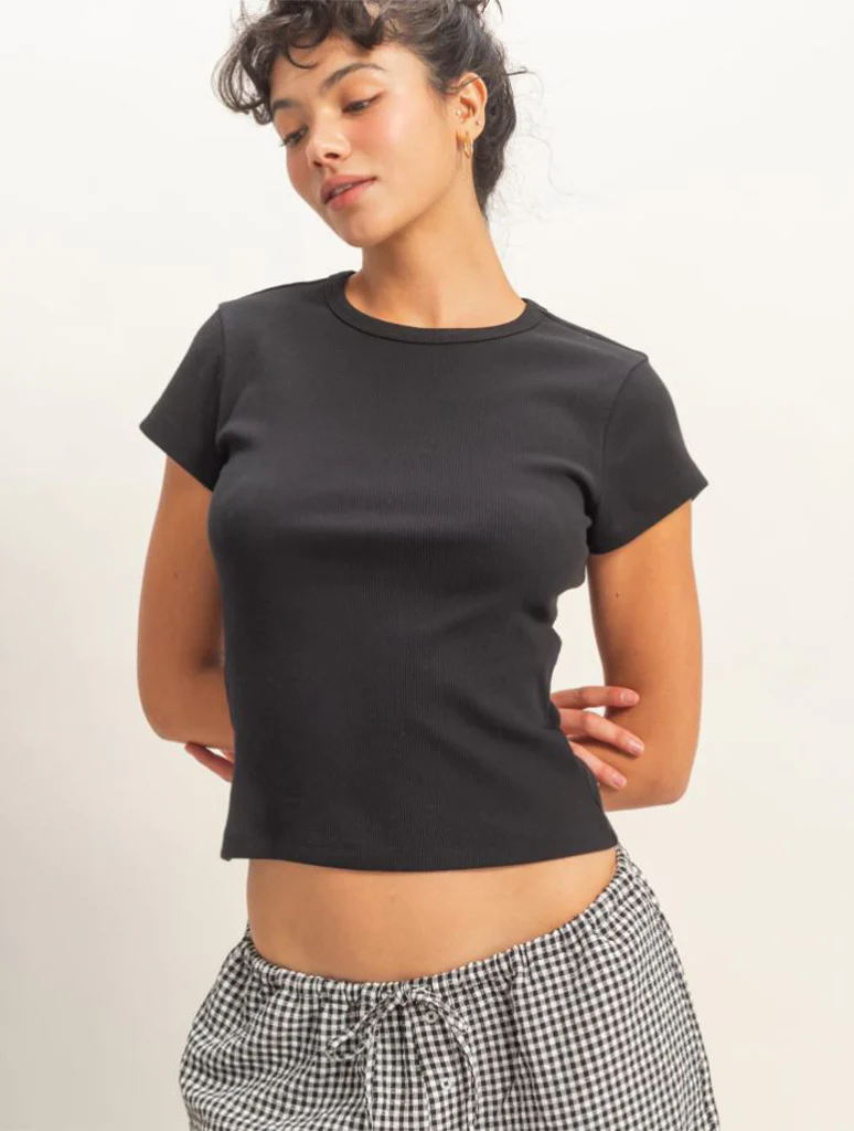 Basic Ribbed Short Sleeve Tee