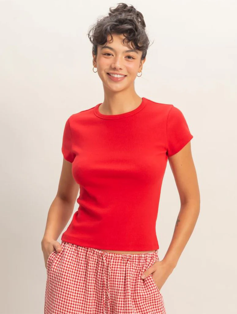 Basic Ribbed Short Sleeve Tee - Image 4