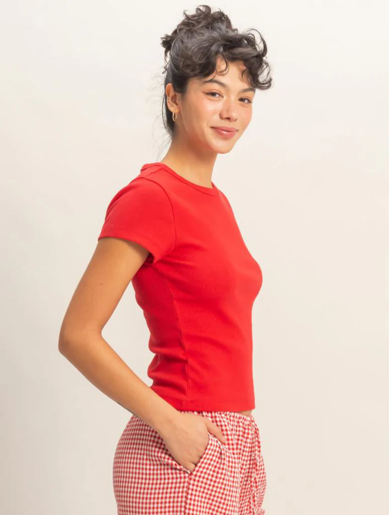 Basic Ribbed Short Sleeve Tee - Image 5
