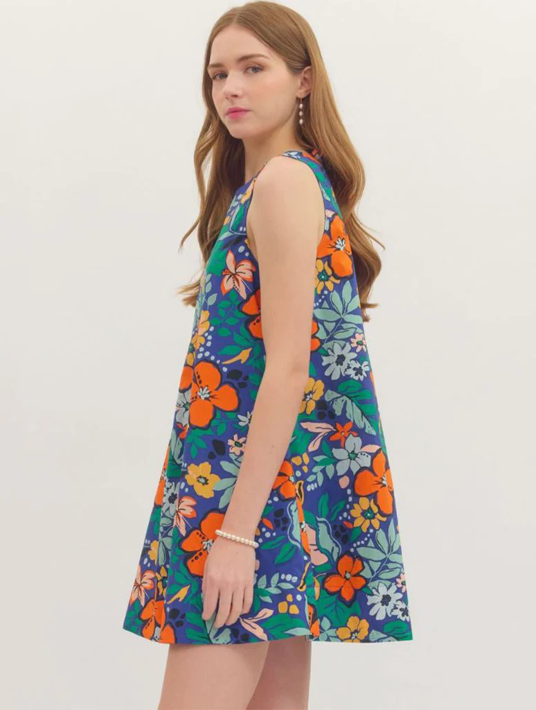 Botanical Print Sleeveless Mini Dress with Back Keyhole - Image 2