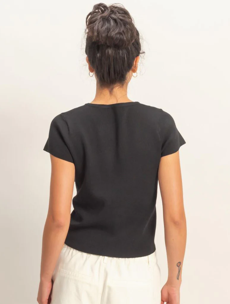 Button Front Short Sleeve Knit Top - Image 3
