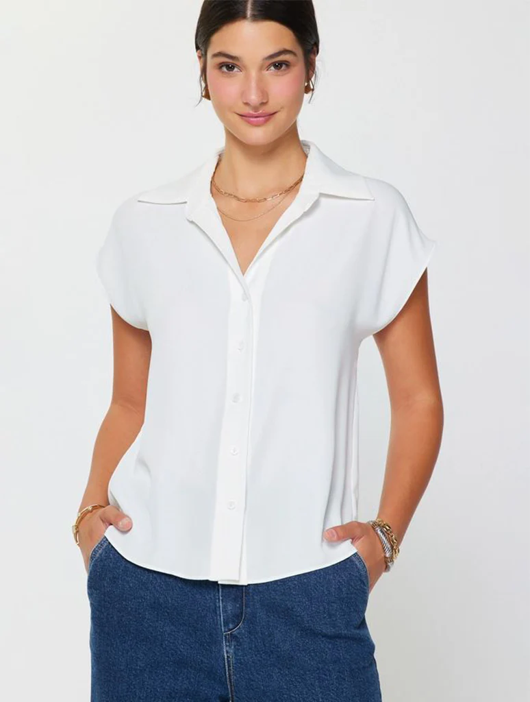 Cap Sleeve Button-Down Blouse