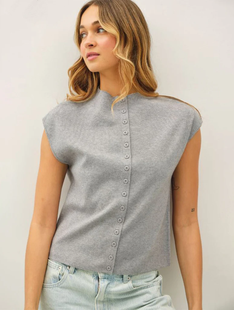 Mock Neck Cap Sleeve Knit Top