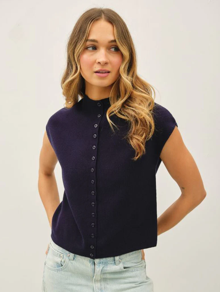 Mock Neck Cap Sleeve Knit Top - Image 3