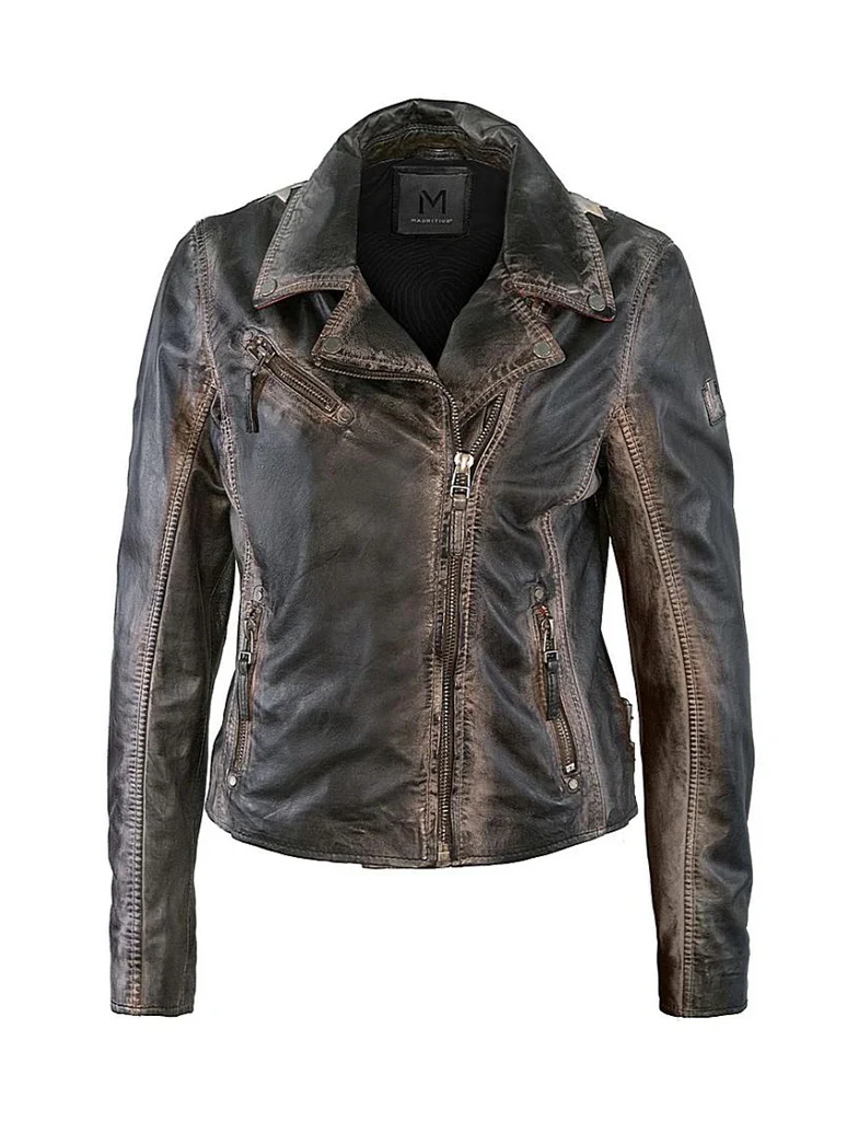 Christy Star Detail Leather Jacket - Image 2
