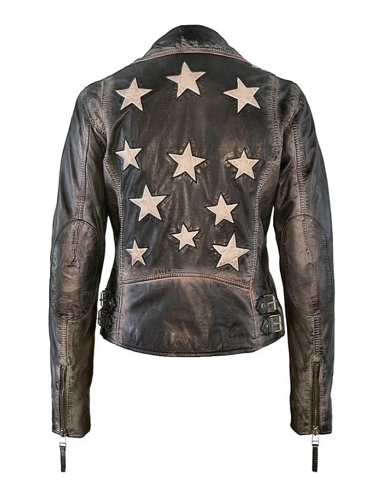 Christy Star Detail Leather Jacket - Image 3