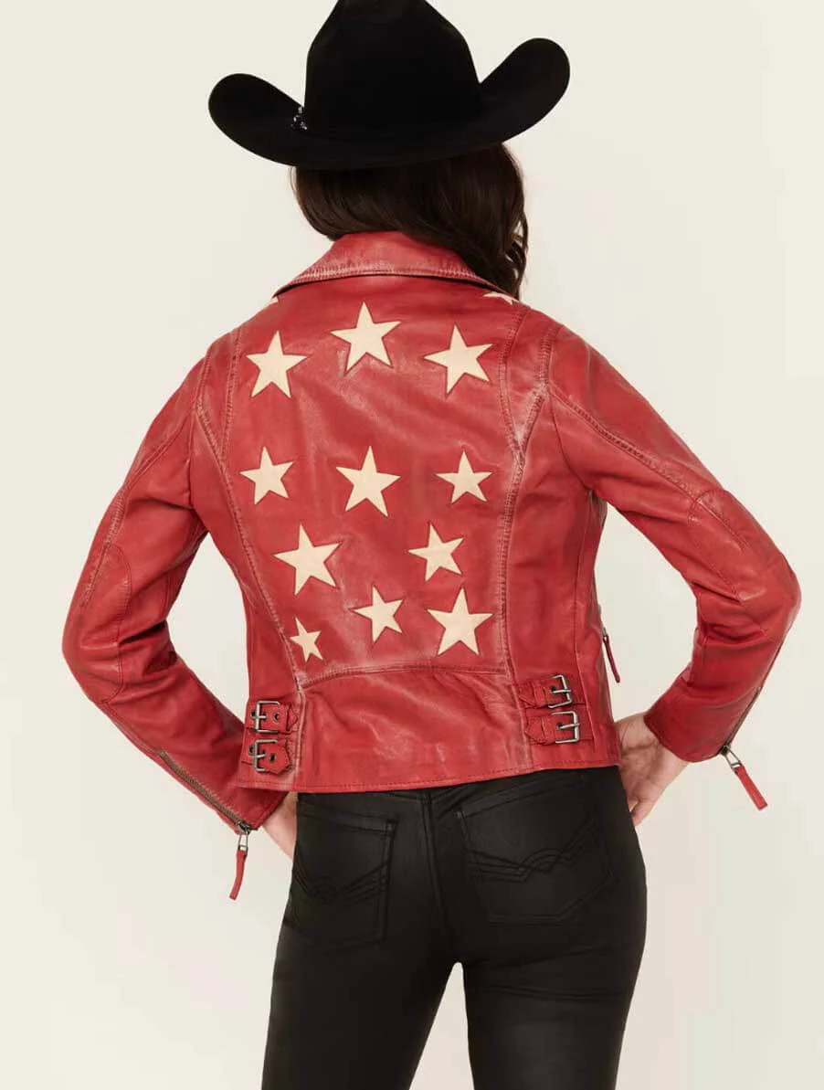 Christy Star Detail Leather Jacket - Image 4