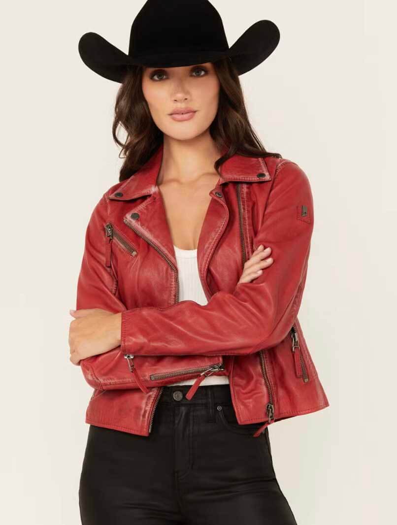 Christy Star Detail Leather Jacket - Image 5