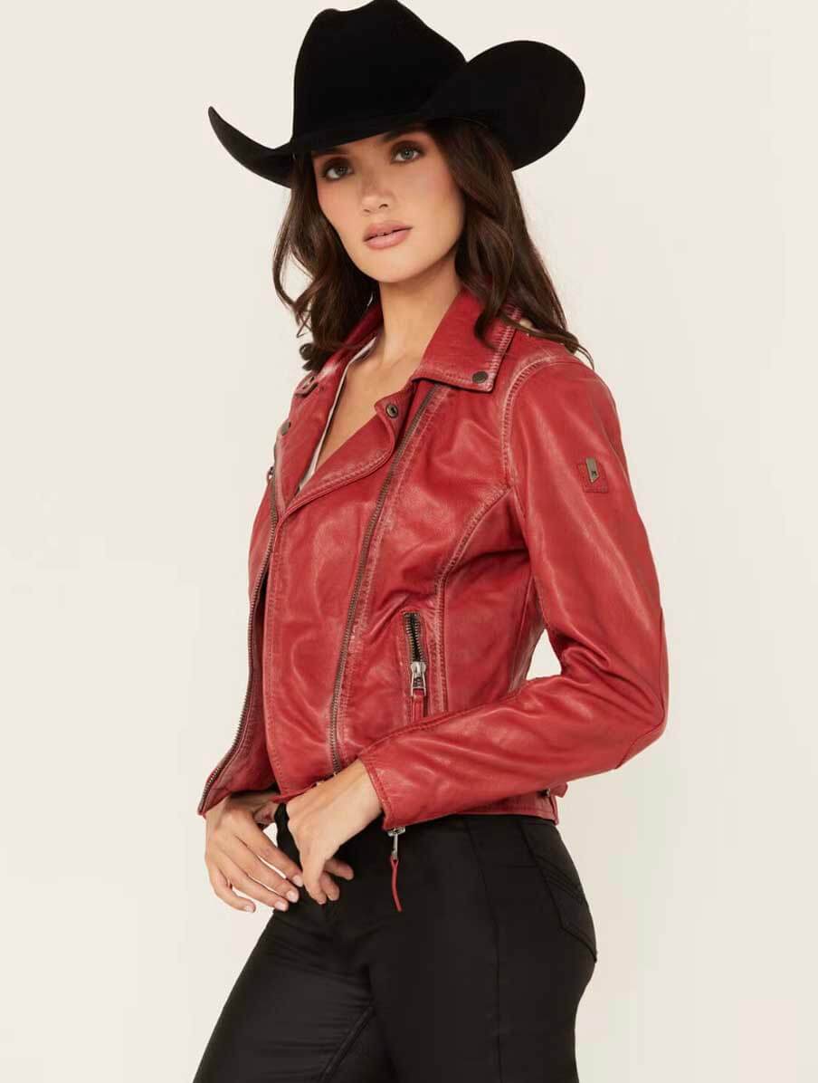 Christy Star Detail Leather Jacket - Image 6