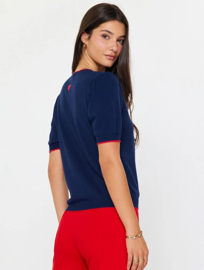 Contrast Edge Short Sleeve Sweater - Image 2