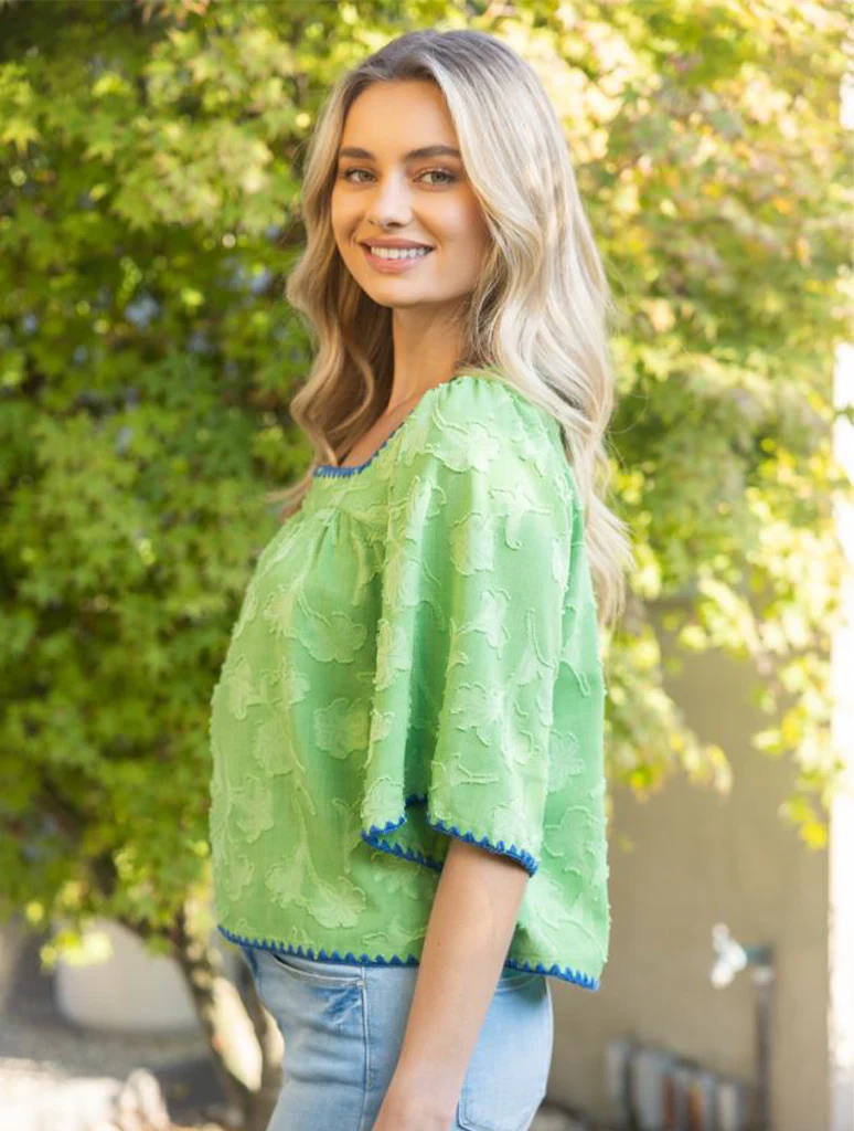 Contrast Embroidery Detail Texture Floral Bohemian Top - Image 2