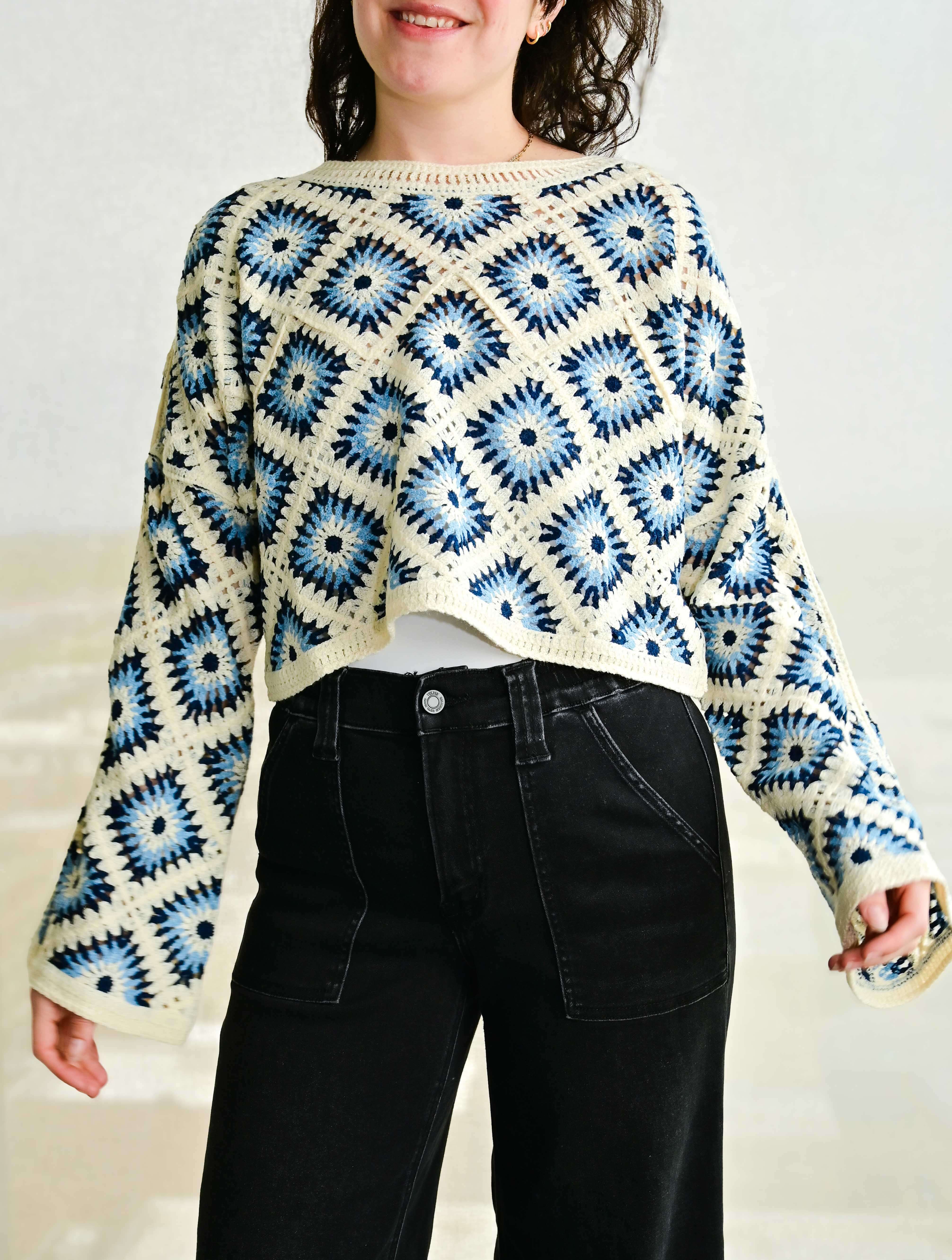 Diamond Crochet Cropped Sweater - Image 2