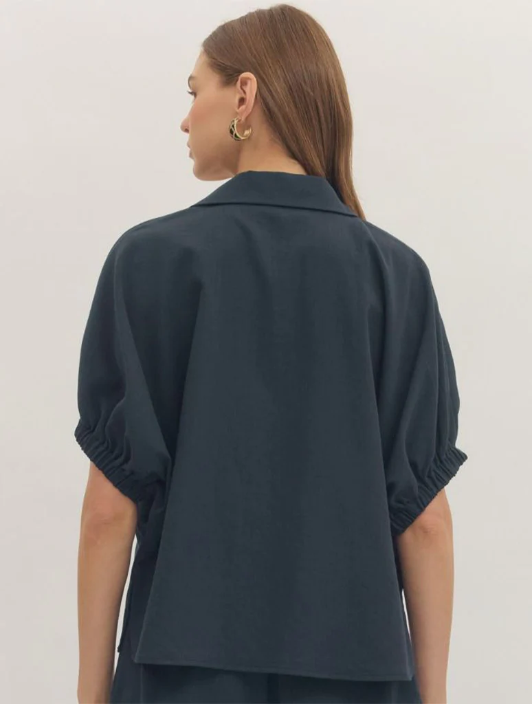 Dolman Sleeve Top with Embroidered Contrast V-Neck Trim - Image 3