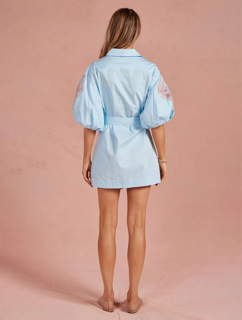 Embroidered Belted Shirt Mini Dress - Image 3