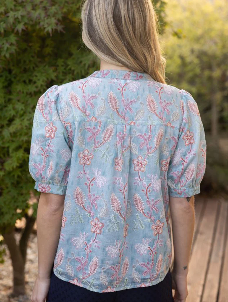 Embroidered Detail Floral Print Button Down Top - Image 3