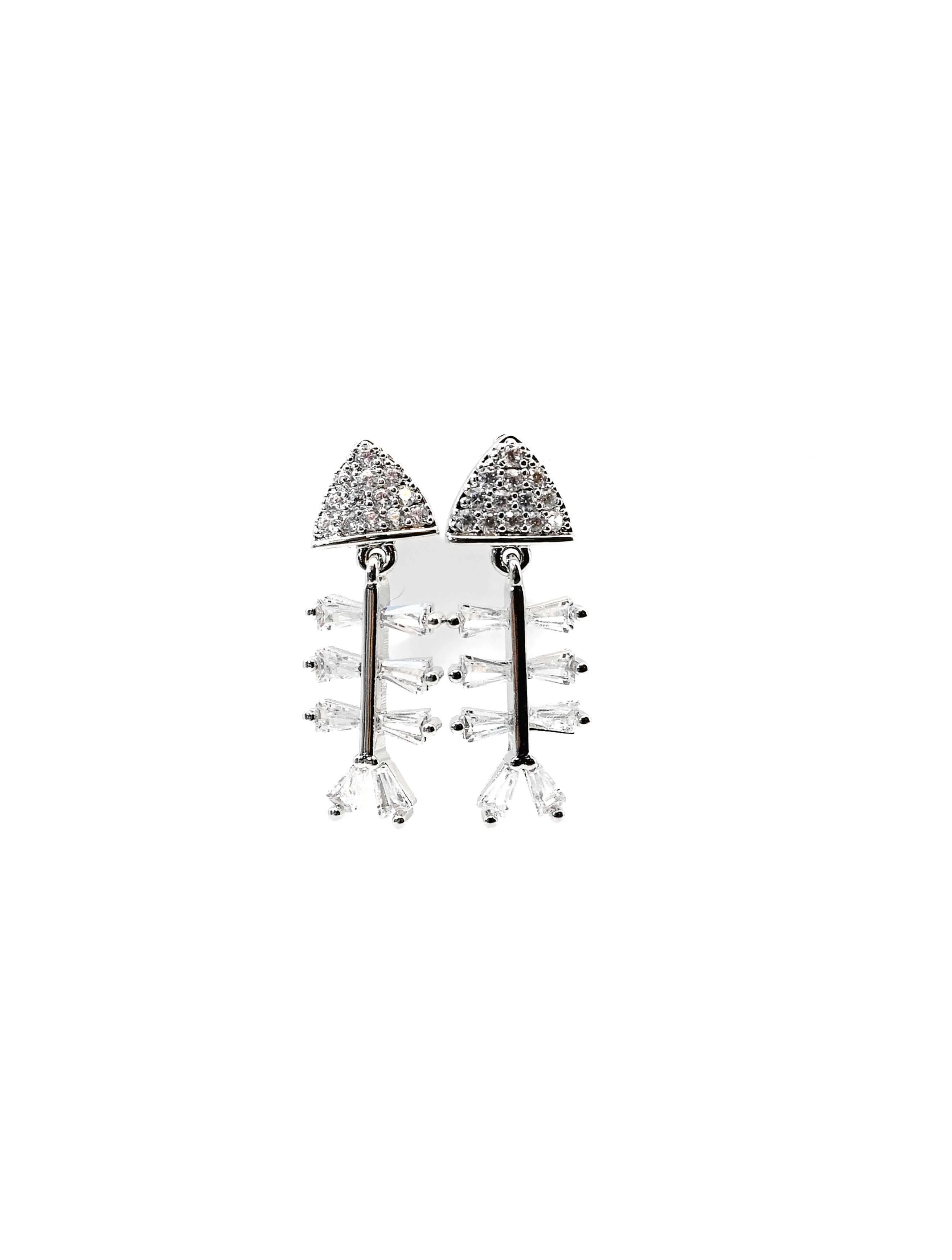 Fish Bone Pave CZ Post Earrings - Image 2