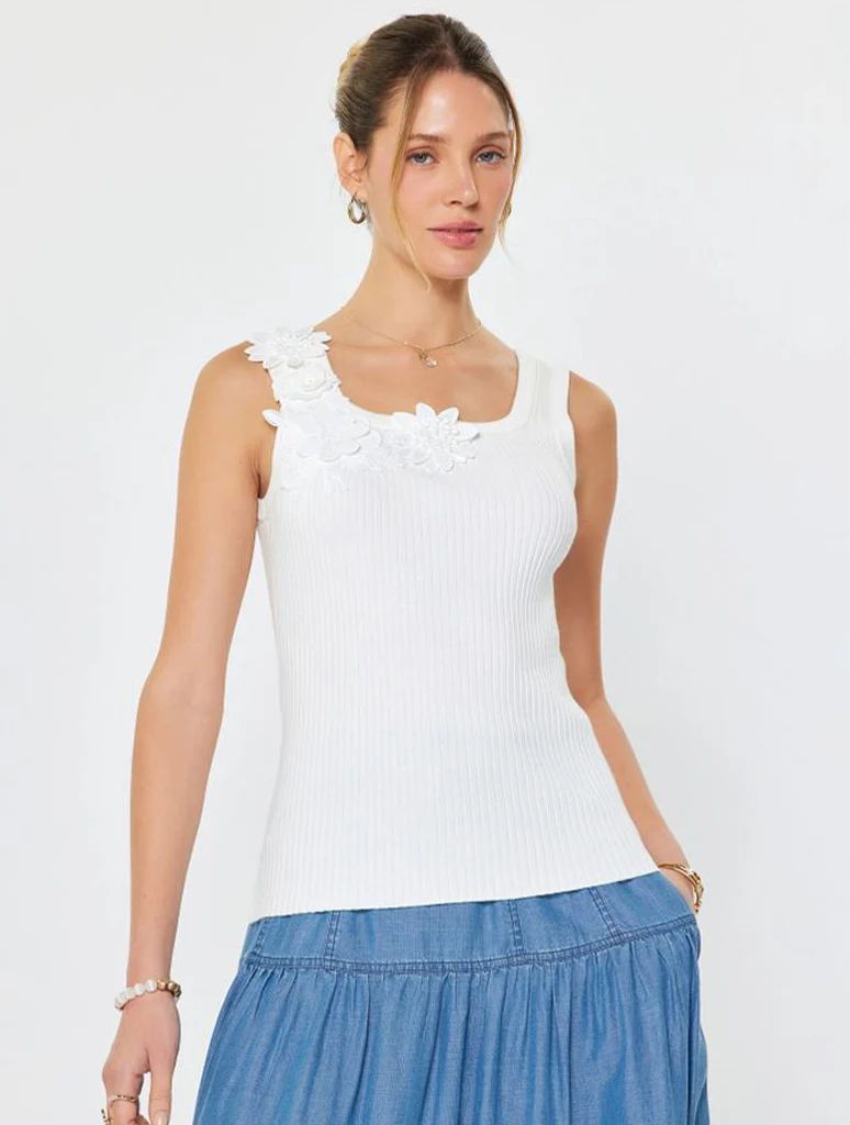 Floral Accent Ribbed Tank Top