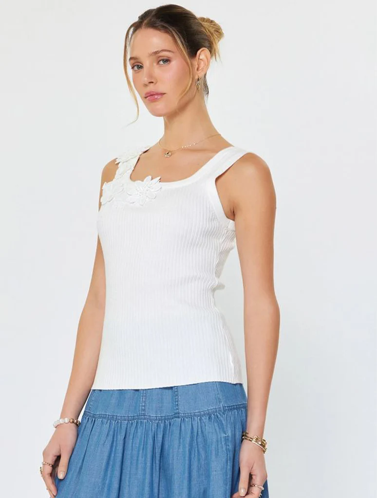 Floral Accent Ribbed Tank Top - Image 2