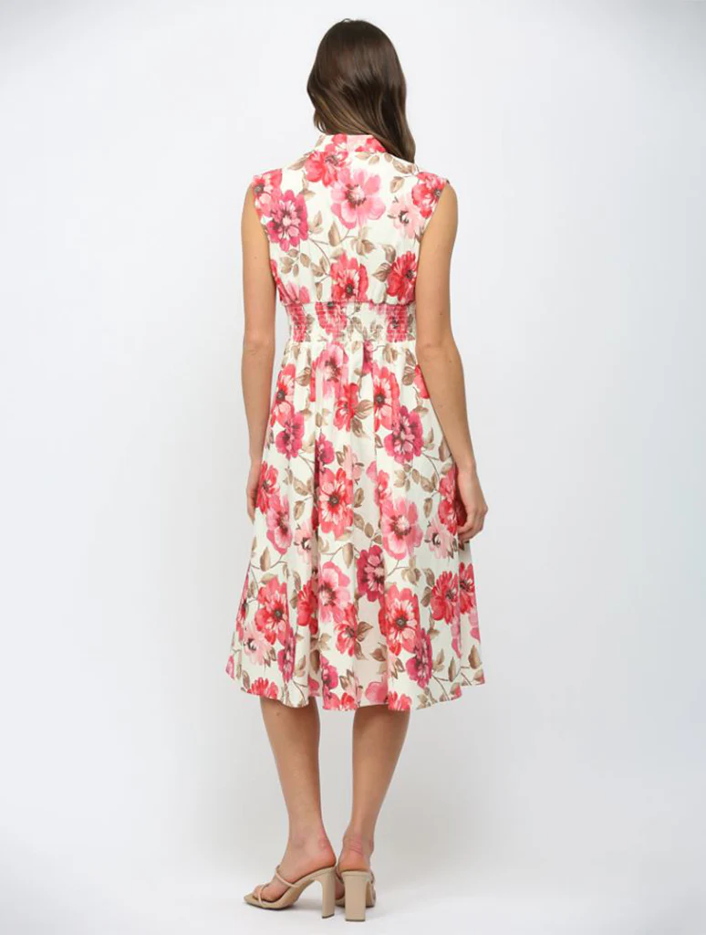 Floral Print Smocked Waist Midi Dress - Image 3