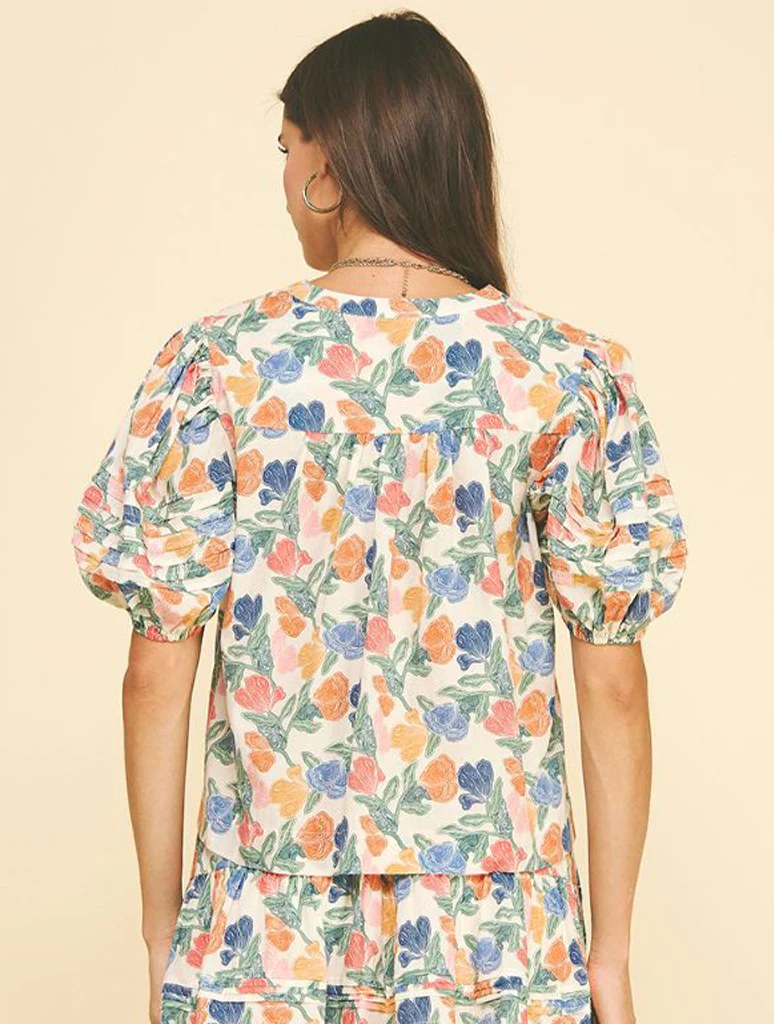 Floral V-Neck Button Down Blouse - Image 3
