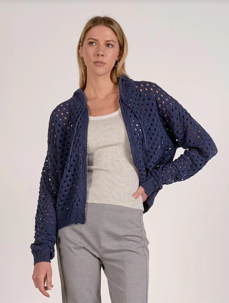 Full Zip Open Knit Sweater