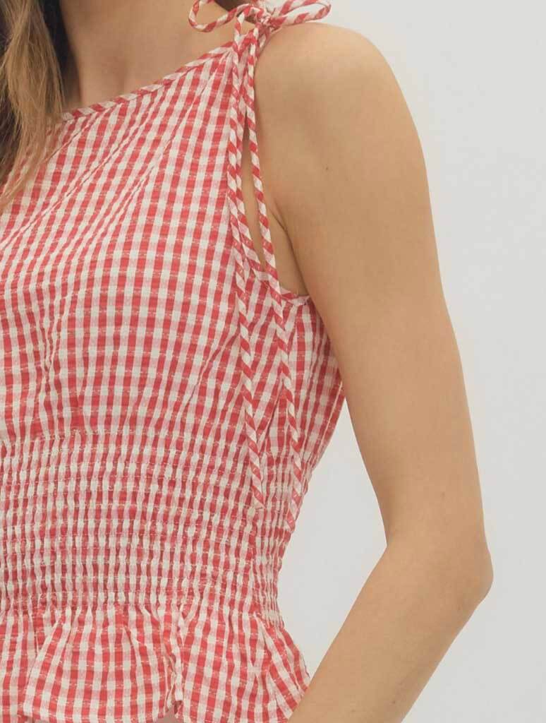 Gingham Sleeveless Tie Strap Top - Image 4