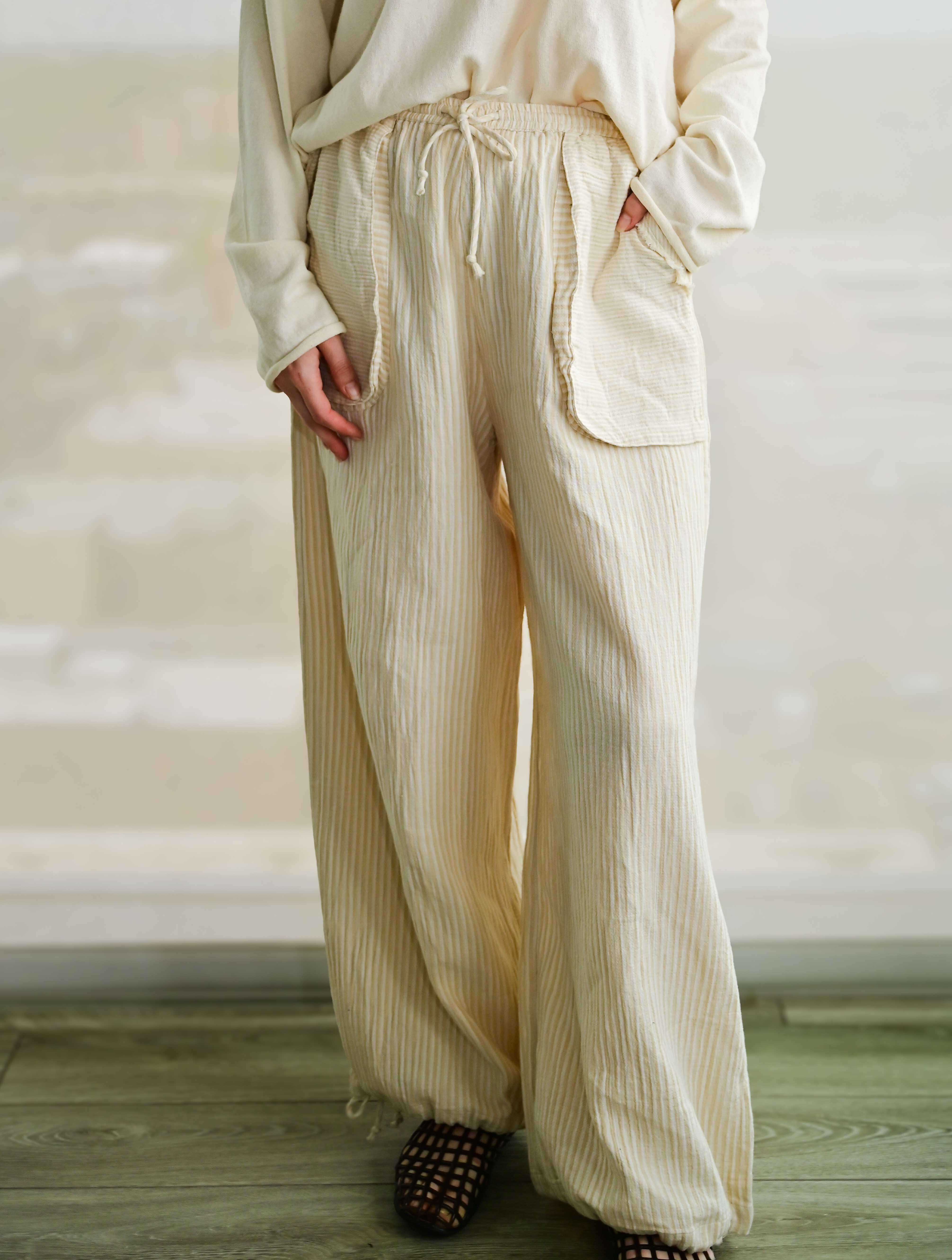 Ginny Double Weave Stripe Gauze Pull On Pants