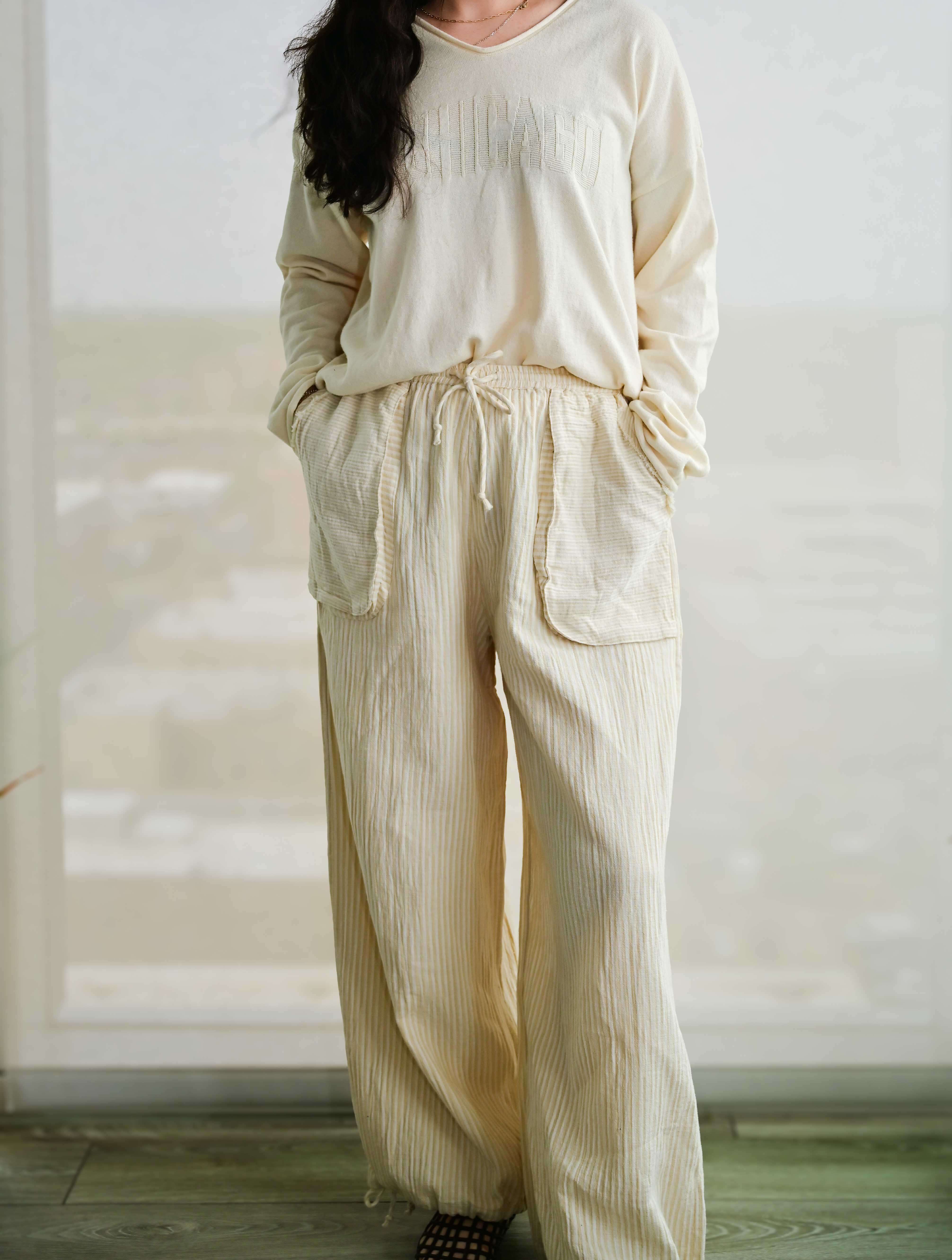 Ginny Double Weave Stripe Gauze Pull On Pants - Image 3