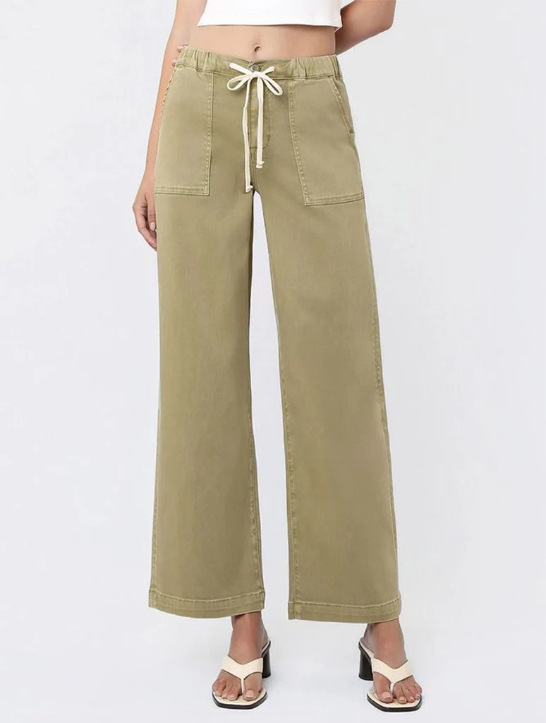 Vervet High Rise Baggy Wide Leg Jean With Elastic Drawstring