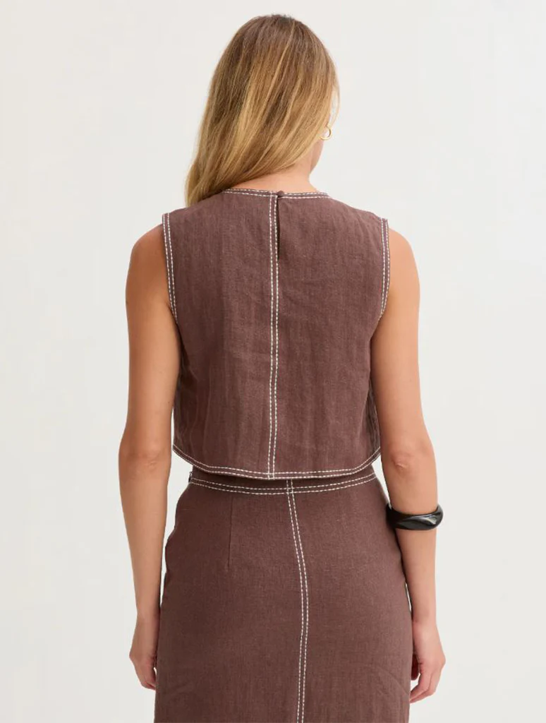 Kiara Contrast Stitch Linen Crop Top - Image 2