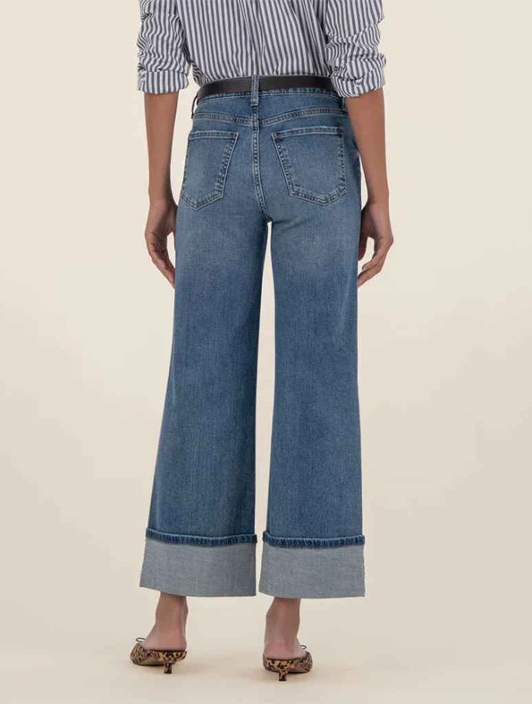 Kut From The Kloth Meg High Rise Fab Ab Wide Leg Roll Up Jeans - Image 3