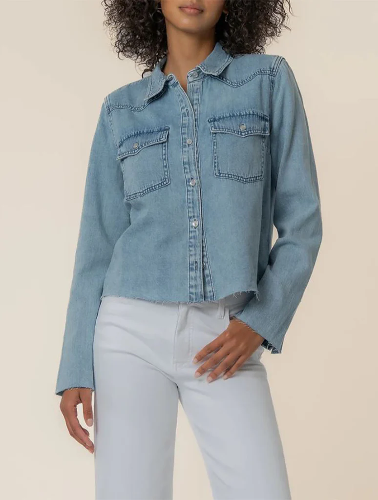 Kut From The Kloth Posey Long Sleeve Shirt with Frayed Hem