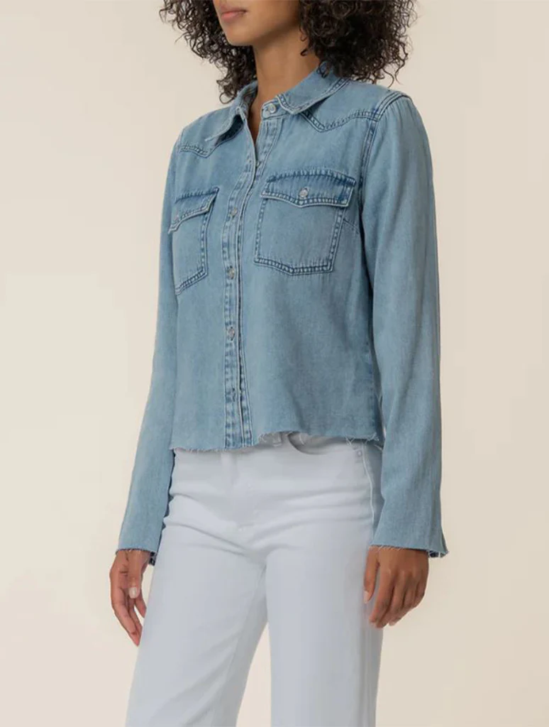 Kut From The Kloth Posey Long Sleeve Shirt with Frayed Hem - Image 2