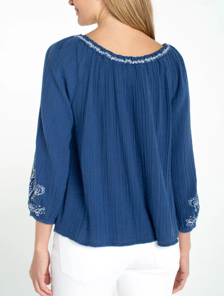 Liverpool 3/4 Sleeve Woven Top With Embroidery - Image 2