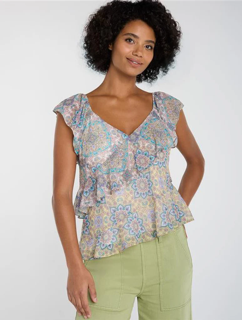 Liverpool Flutter Sleeve Draped Woven Blouse
