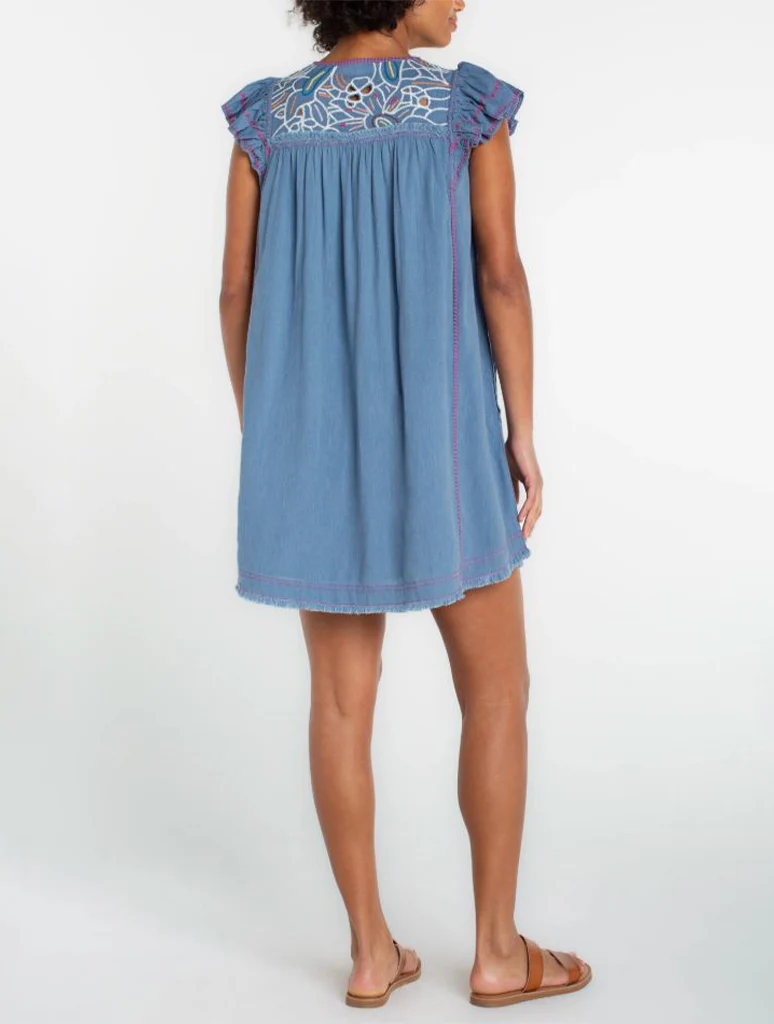 Liverpool Flutter Sleeve V-Neck Woven Dress - Image 2