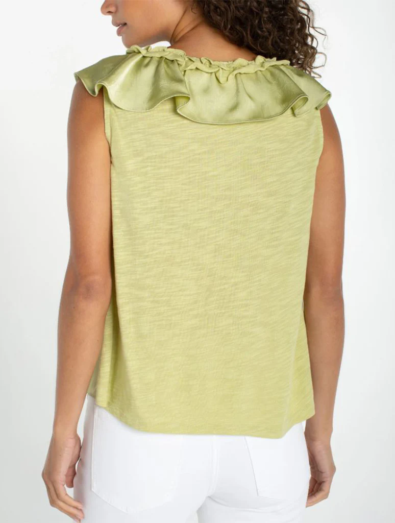 Liverpool Ruffle Front Sleeveless Woven Knit Top - Image 2