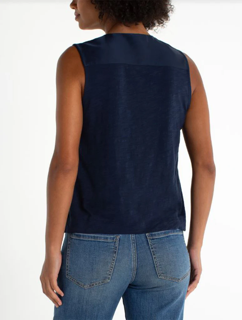 Liverpool Sleeveless V-Neck Woven To Knit Top - Image 2