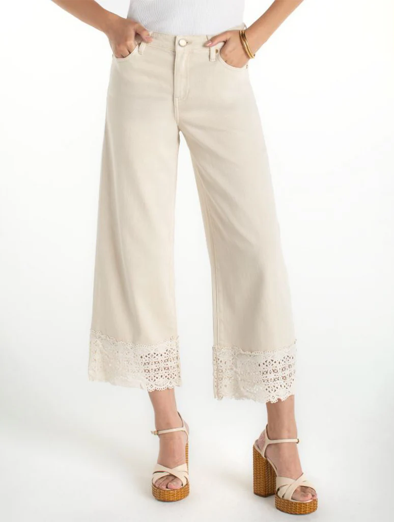 Liverpool Stride Wide Leg Jean With Lace Trim
