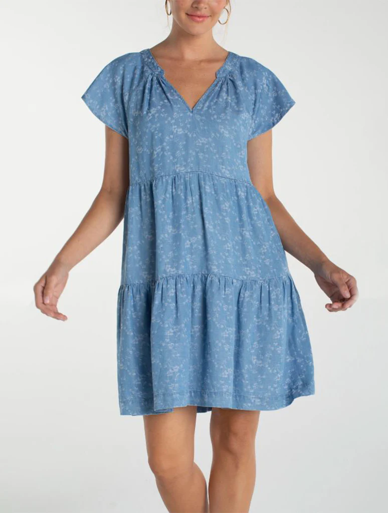 Liverpool Tiered Flutter Sleeve Dress