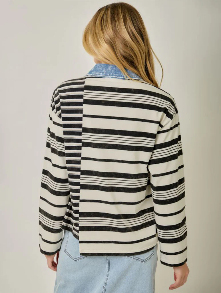 Mixed Striped Washed Polo Shirt - Image 3