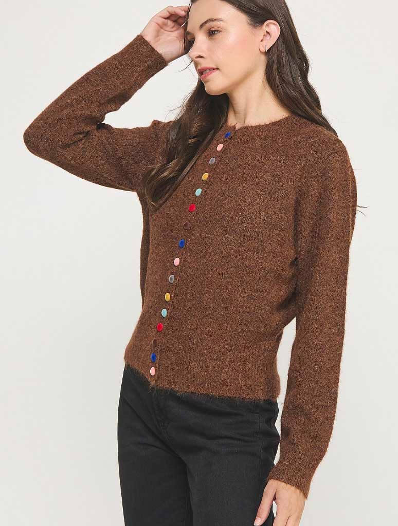 Multi Color Button Knit Cardigan - Image 2